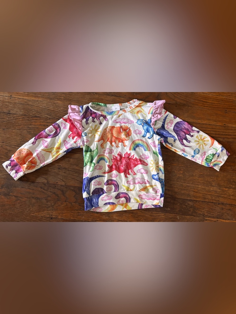 Girls' Rainbow Dinosaur Short Sleeve Top - Multicolor